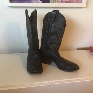 VTG Tony Lama Mens Black Smooth Ostrich 8430 Round Toe Cowboy Boots 9.5 D